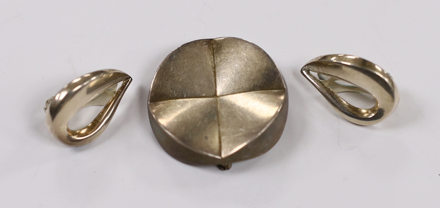 A modern pair of Georg Jensen silver ear clips, 24mm and a Georg Jensen sterling brooch, design no. 363